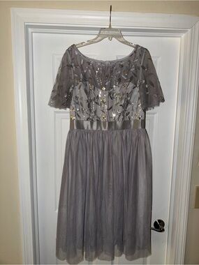 Ever Pretty Silver Embroidered Sequin Cocktail Dress